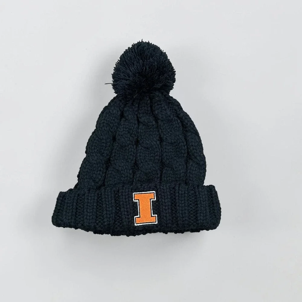 Captivating Headgear Illinois Fighting Illini Blue Cable Knit Pom Beanie Hat